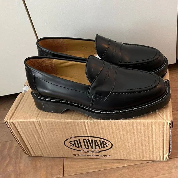 Solovair Black Hi-Shine Penny Loafer - Picture 4 of 11